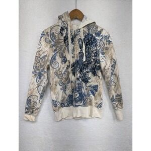 Trashy Y2K Women's Beige Blue All Over Print‎ Zip Up Hoodie L